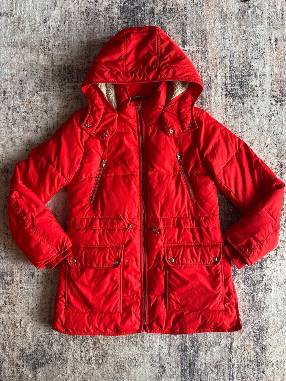 J CREW SIGNATURE Chateau puffer jacket Coat Parka PrimaLoft Hooded Red Small S